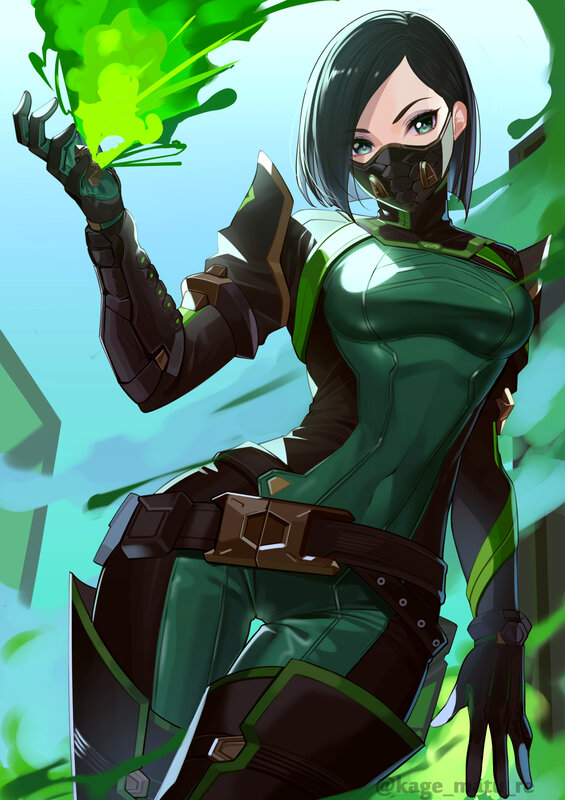 Female Character with Green Energy — Dramatic, Digital Art, Green Energy, Mask