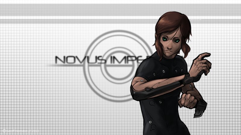 Female Character with Green Eyes — Black, Serious