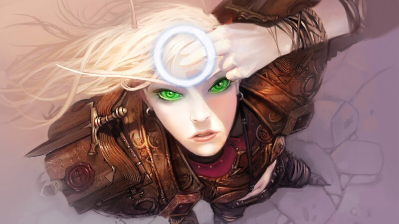 Female Character with Green Eyes — Brown, Dramatic, Digital Art, Green Eyes