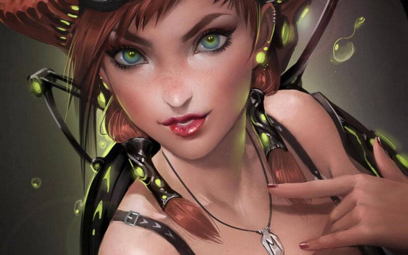 Female Character with Green Eyes — Brown, Dramatic