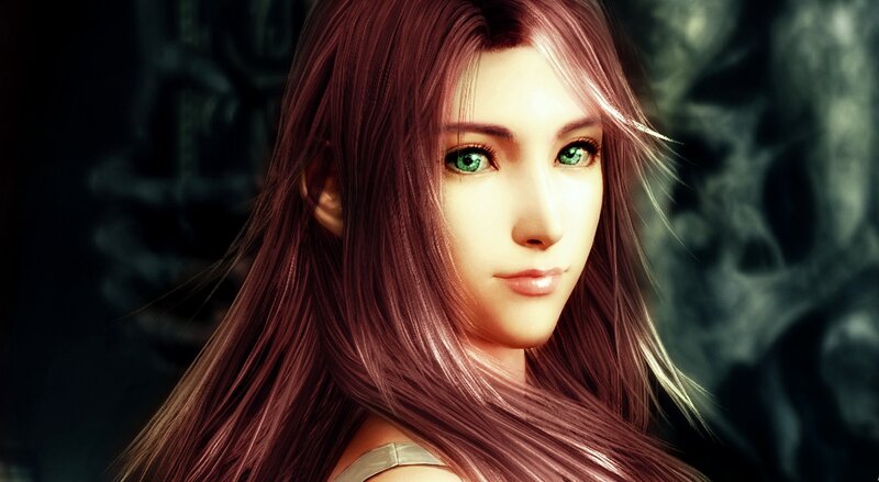 Female Character with Green Eyes — Brown, Serene