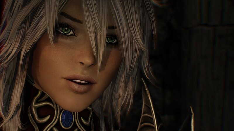 Female Character with Green Eyes — Brown, Serious