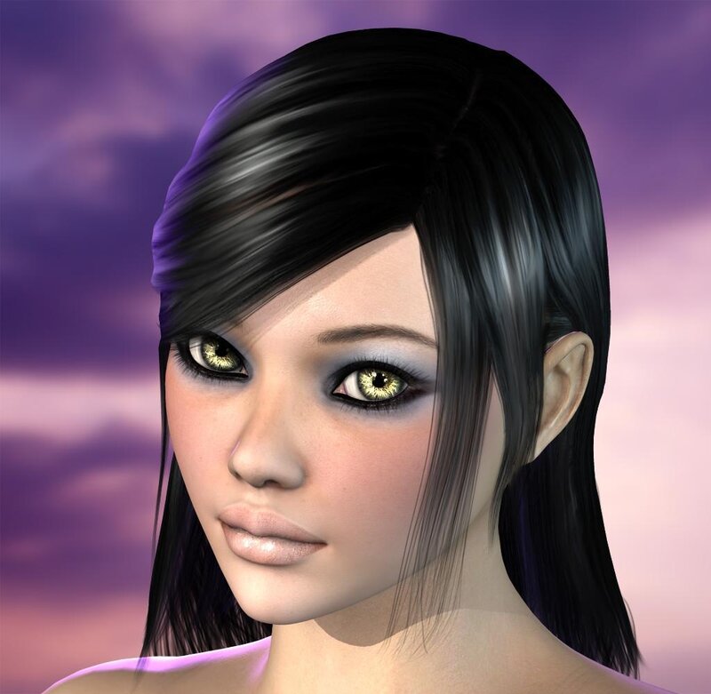 Female Character with Green Eyes — Purple, Dreamy