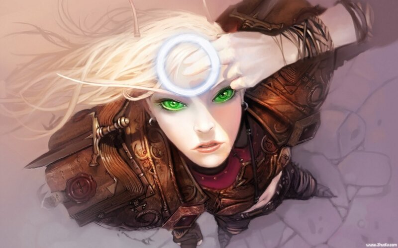 Female Character with Green Eyes — White, Dramatic