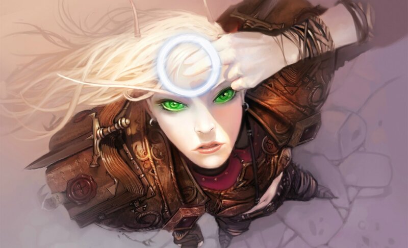Female Character with Green Eyes — White
