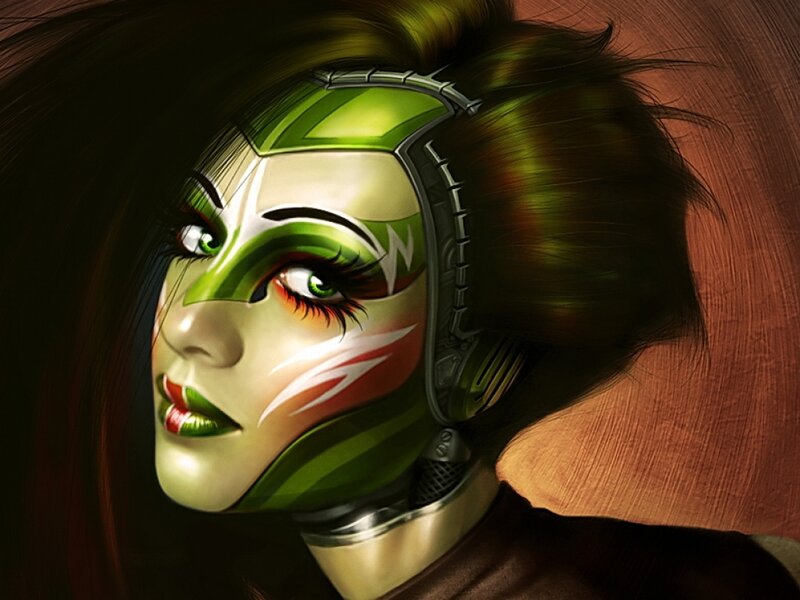 Female Character with Green Face Paint — Dramatic