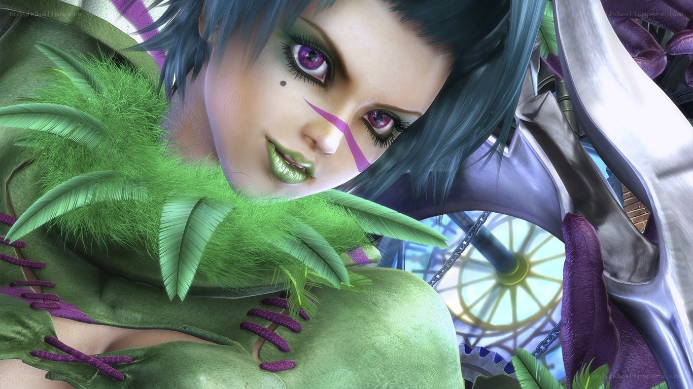 female character with green feathers
