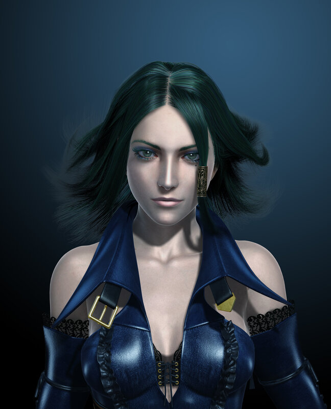 female character with green hair