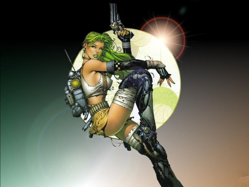 female character with green hair