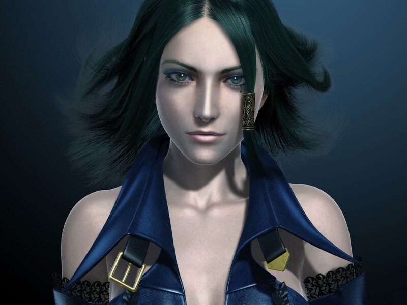 female character with green hair
