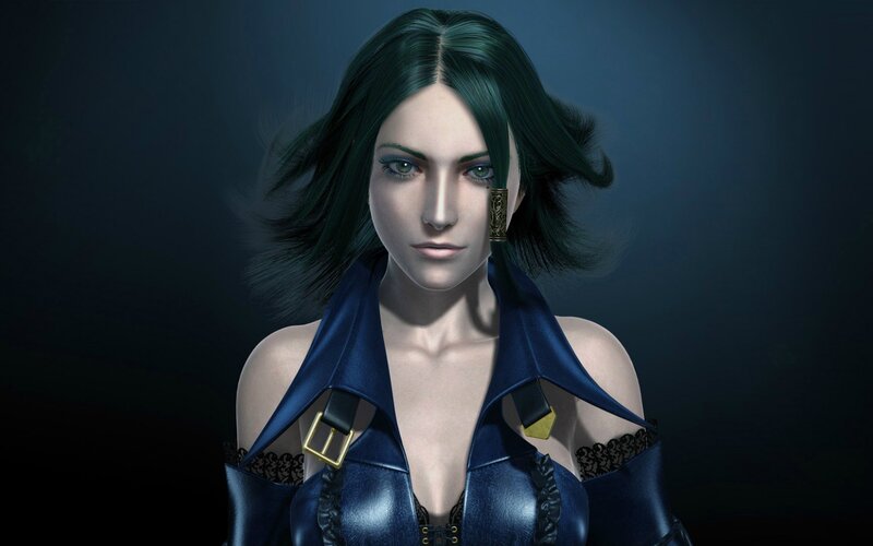 Female Character with Green Hair — Blue, Serious, 3d Render, Green Hair