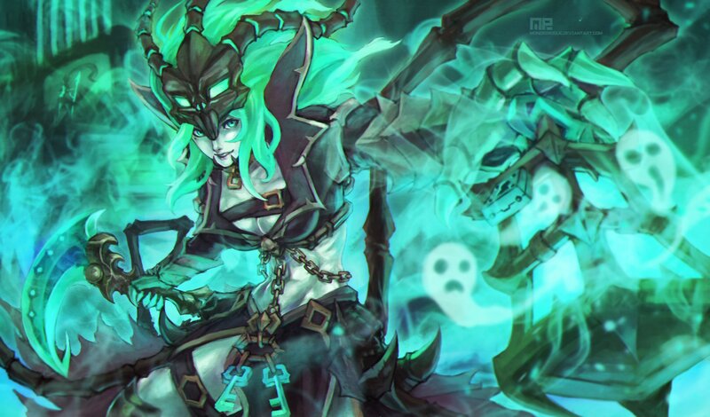 Female Character with Green Hair — Dramatic, Digital Art, Ghosts