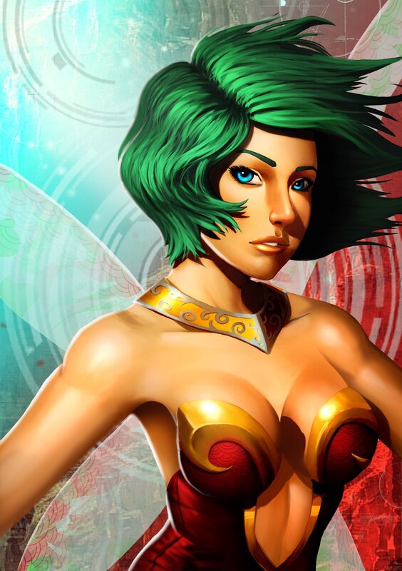 Female Character with Green Hair — Dramatic, Digital Art, Wings