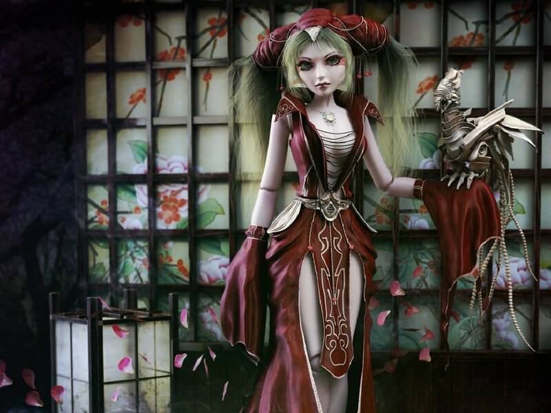 Female Character with Green Hair — Red