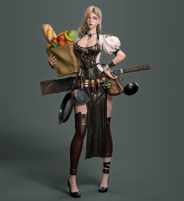 Female Character with Groceries