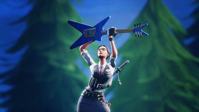 Female Character with Guitar — Blue, Dramatic