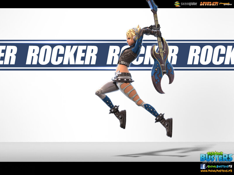 Female Character with Guitar — Blue