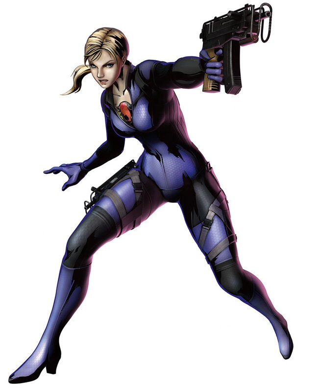 female character with gun