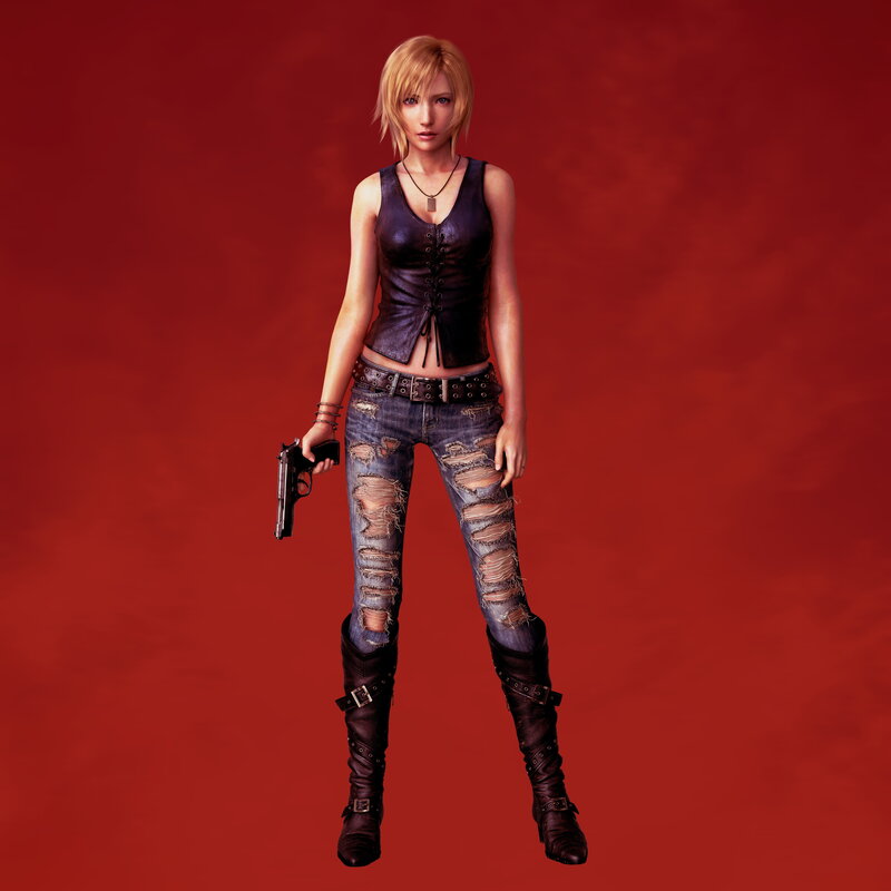 female character with gun