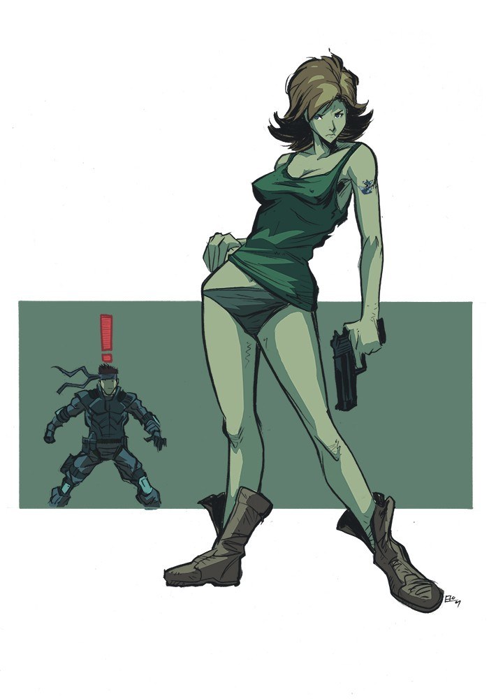 female character with gun