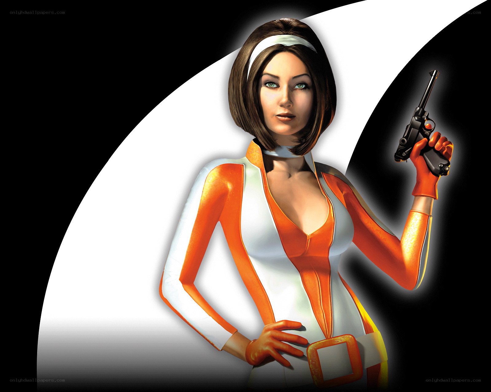 female character with gun