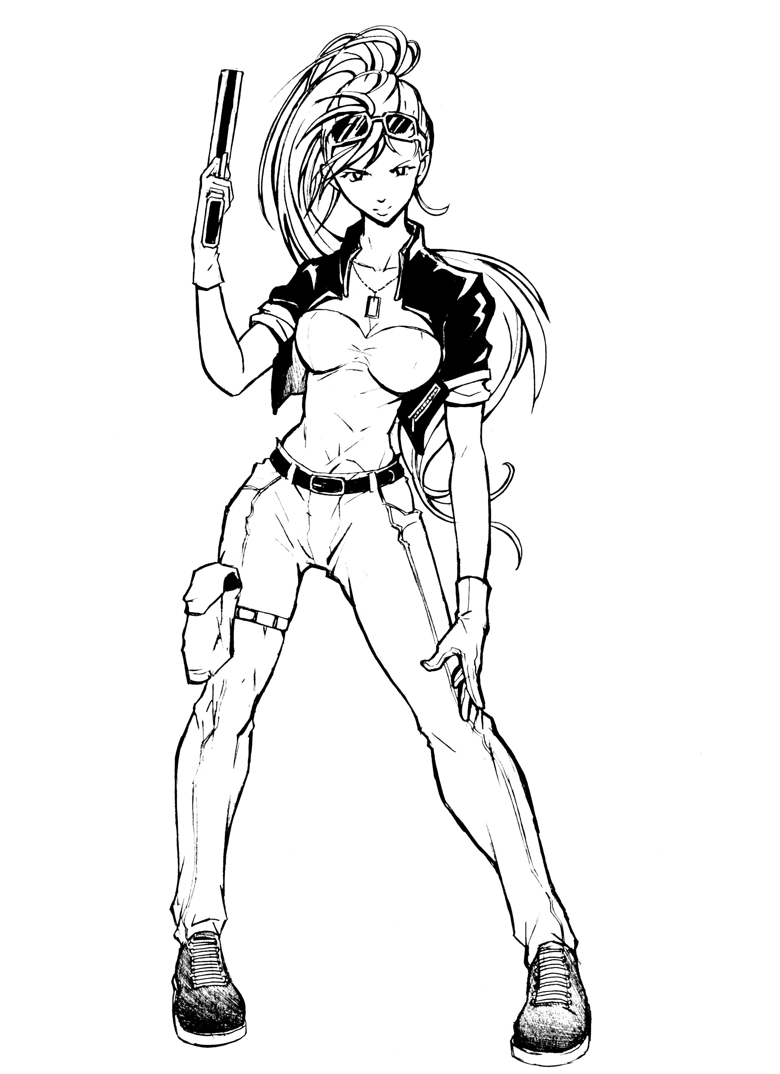 female character with gun