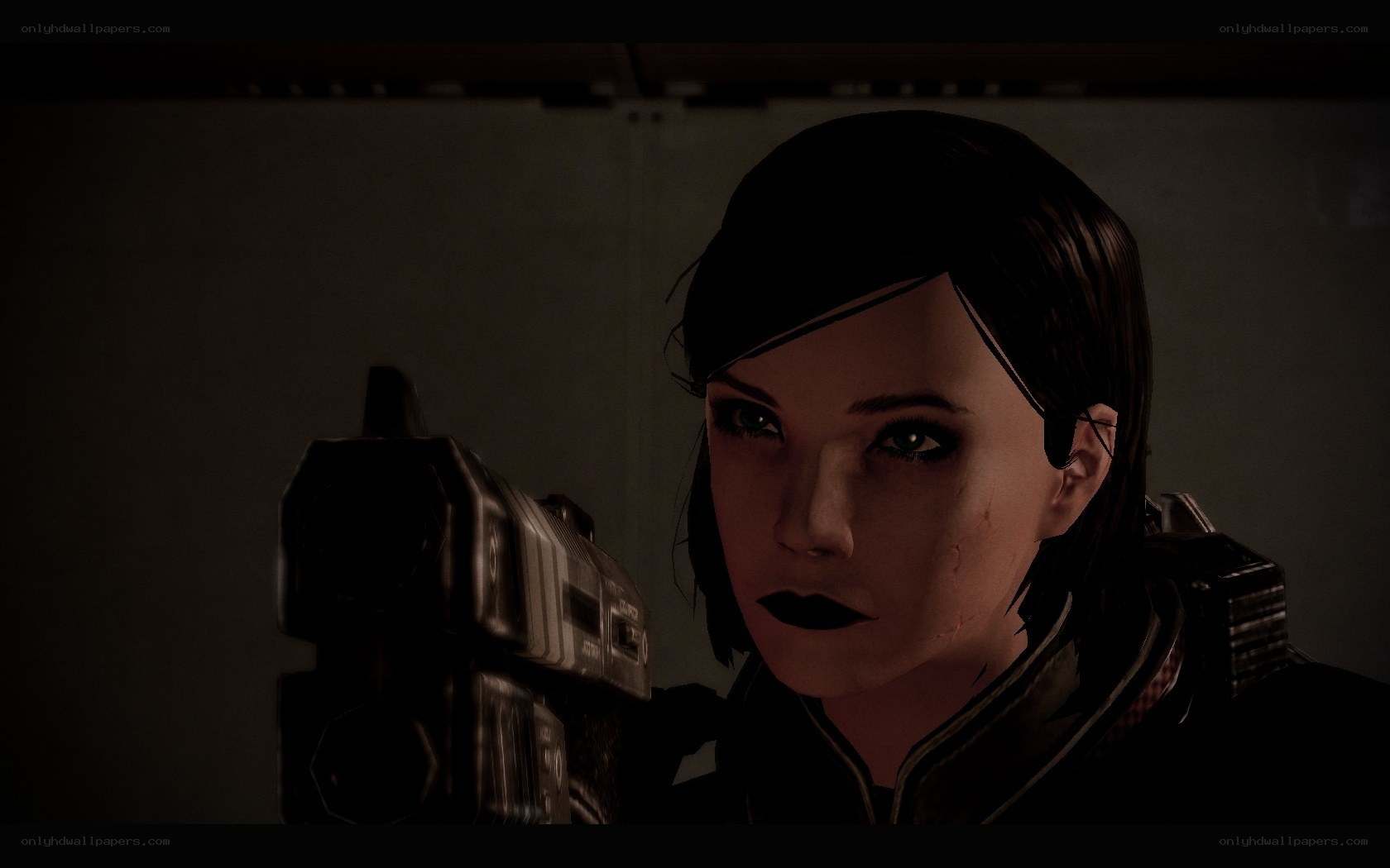 female character with gun