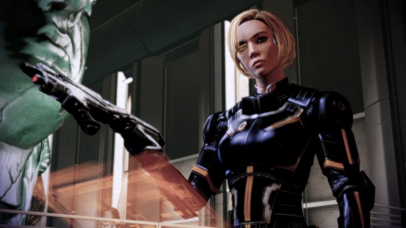 Female Character with Gun — Black, Dramatic, 3d Render, Statue