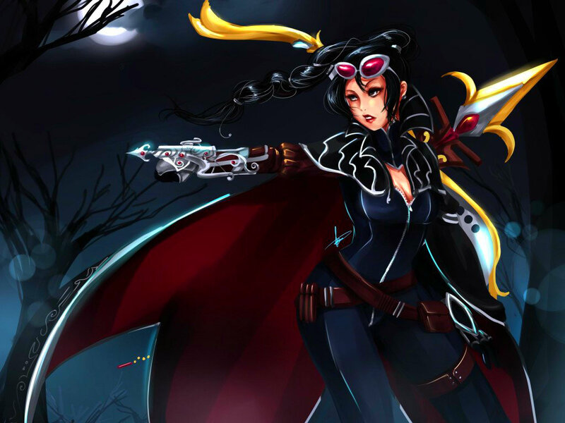 Female Character with Gun — Black, Dramatic, Night, Digital Art, Cape