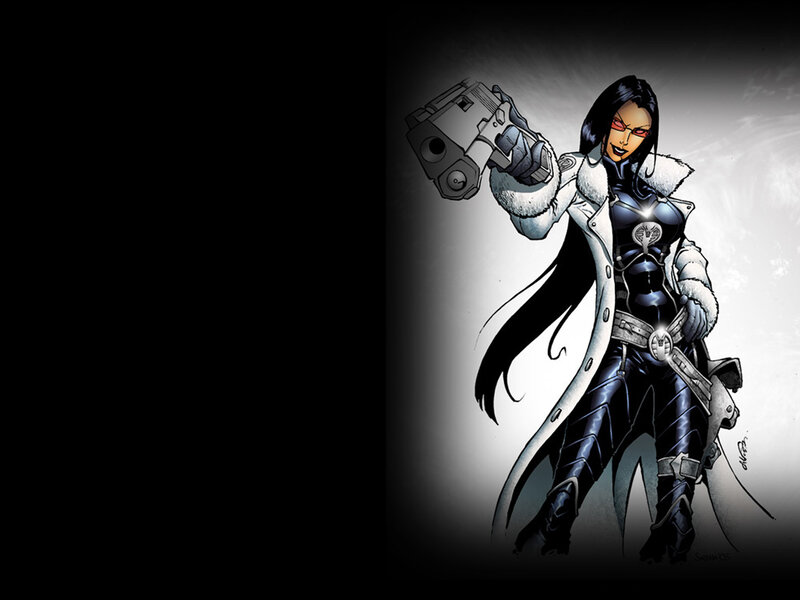 Female Character with Gun — Black, Dramatic