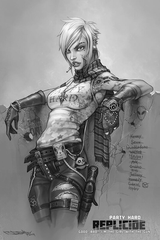 Female Character with Gun — Black, Edgy