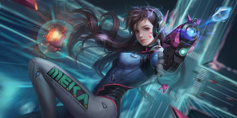 Female Character with Gun — Blue, Action-packed, Digital Art