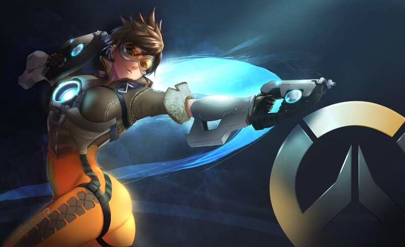 Female Character with Gun — Blue, Dramatic, Night, Digital Art