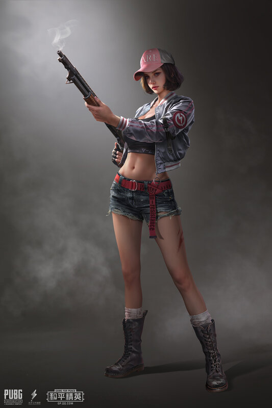 Female Character with Gun — Gray, Dramatic, 3d Render