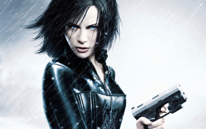 female character with gun in rain