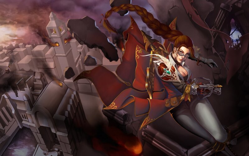Female Character with Gun — Red
