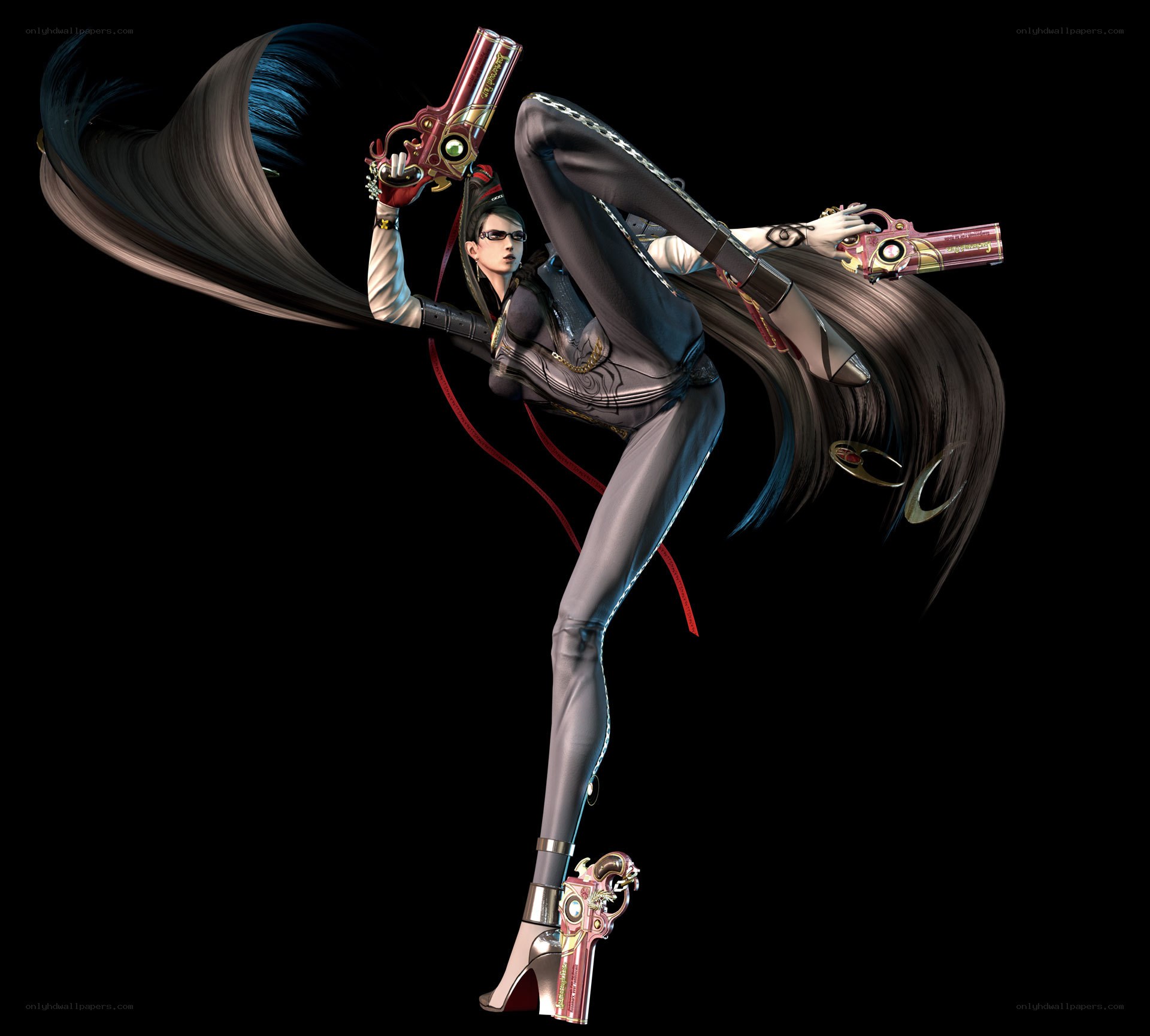 female character with guns