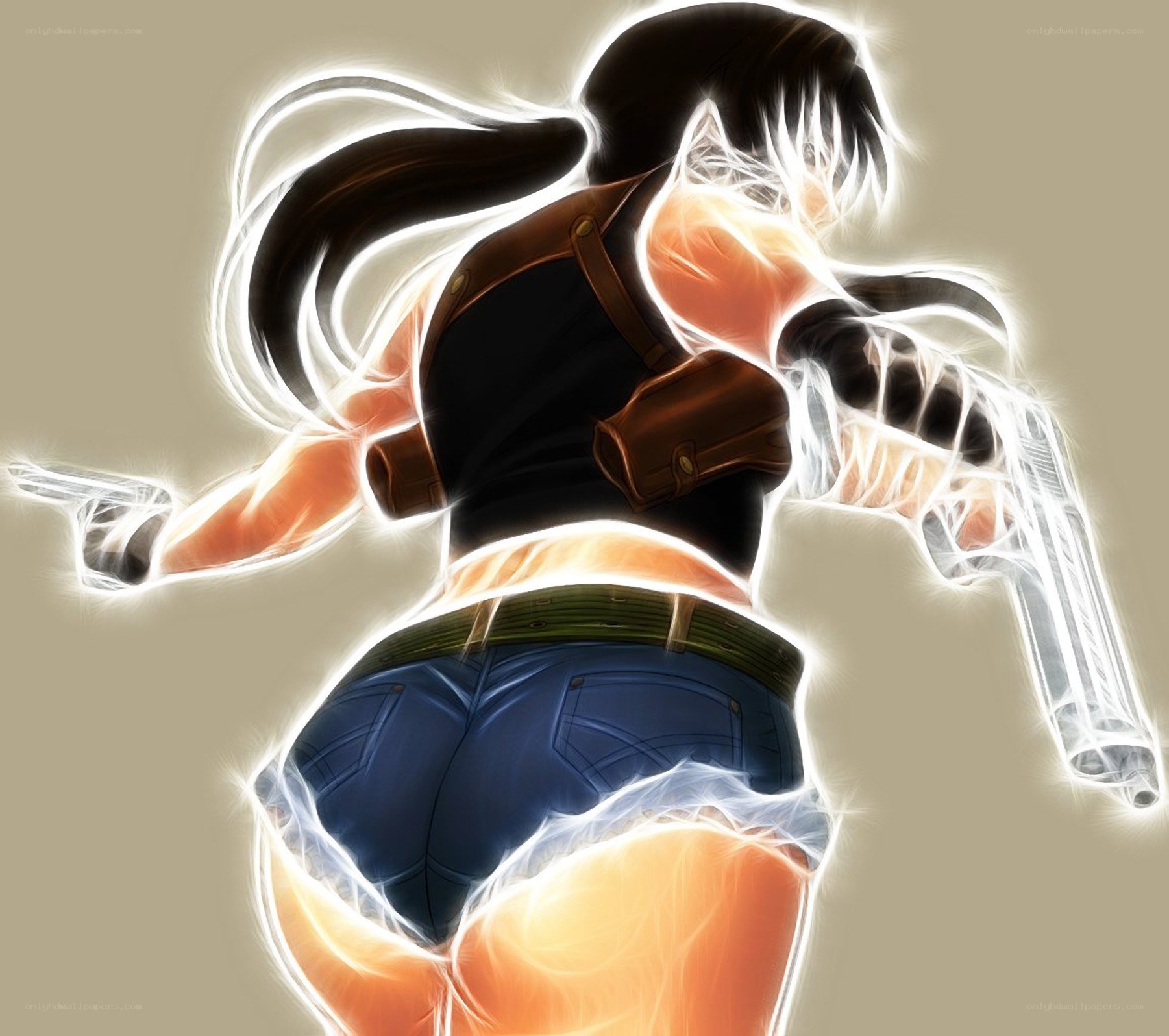 female character with guns