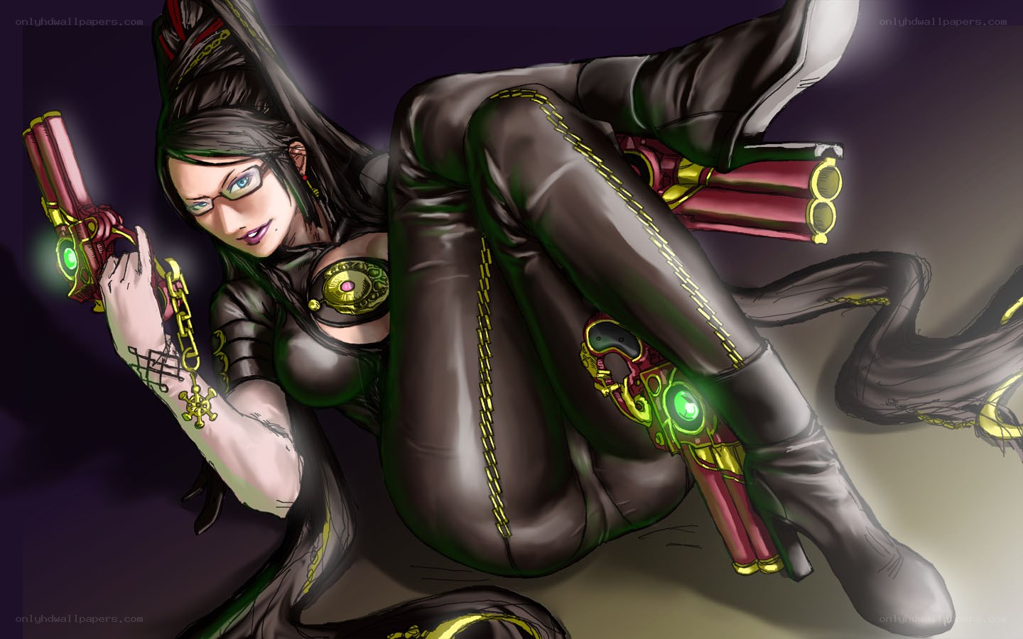 female character with guns