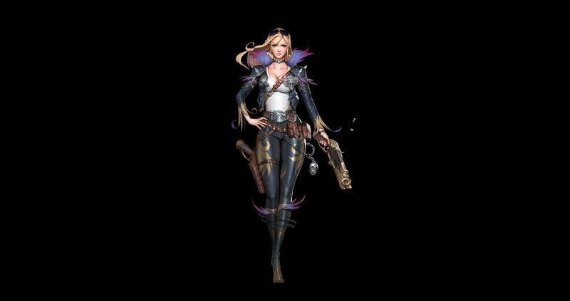 Female Character with Guns — Black, Confident, Digital Art