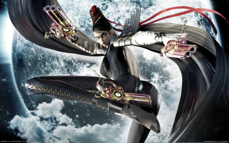 Female Character with Guns — Black, Dramatic, Digital Art, Long Hair, Glasses, White