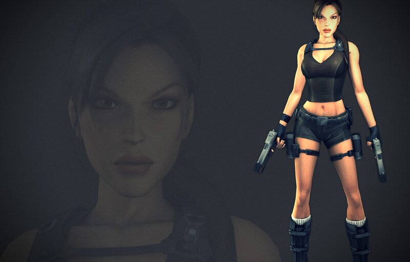 Female Character with Guns — Black, Serious