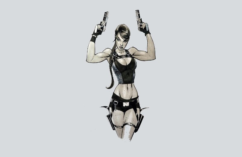 Female Character with Guns — Gray