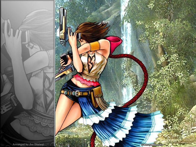 female character with guns in forest