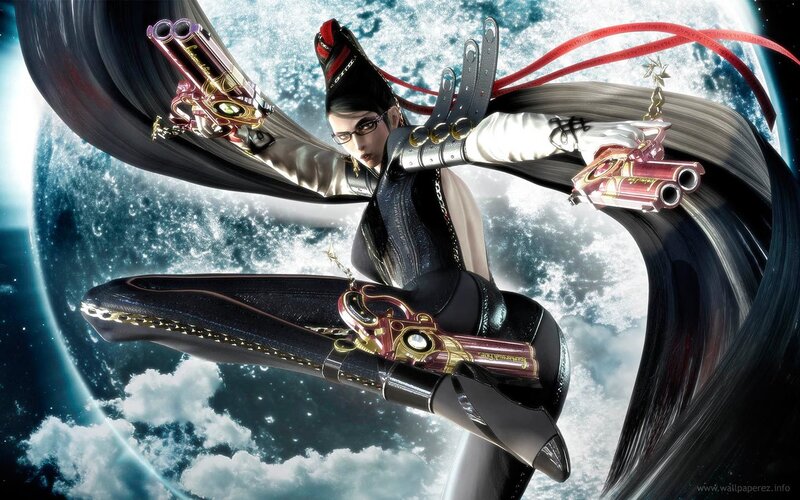 female character with guns in space