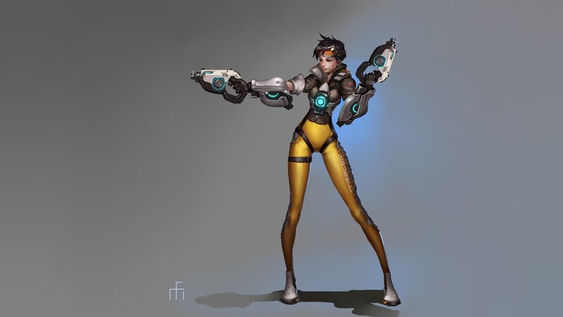 Female Character with Guns — Yellow, Confident, Digital Art