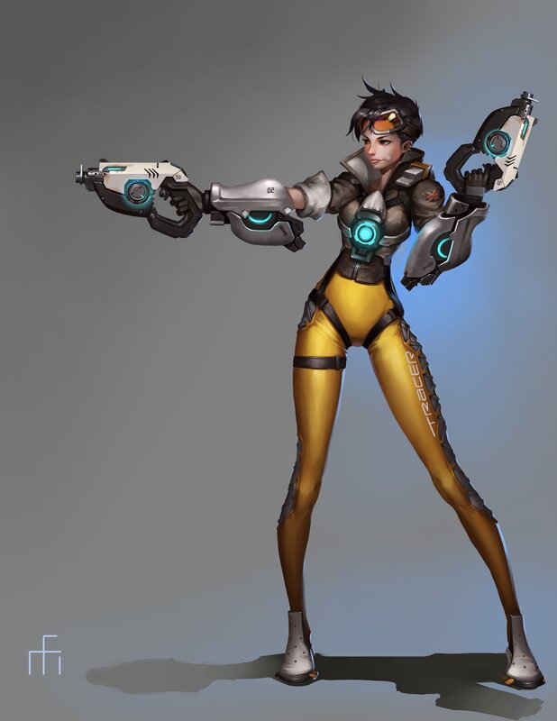 Female Character with Guns — Yellow, Confident