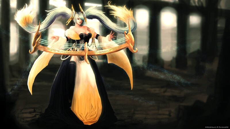 Female Character with Harp — Black, Dramatic