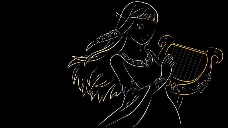 Female Character with Harp — Black