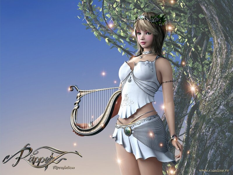 Female Character with Harp — White